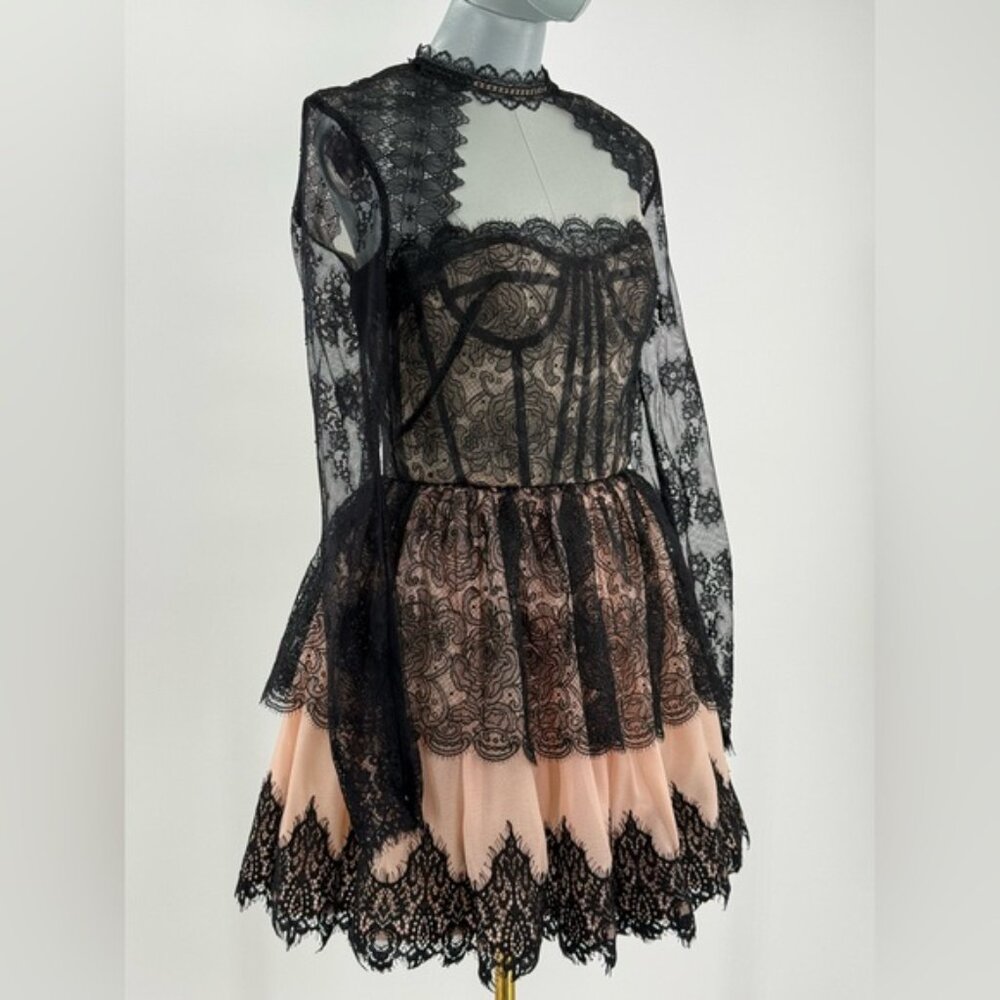 🆕 BRONX & BANCO 🧿 NWOT Daphne Illusion Lace Long Sleeve Mini Dress, Sz M US 6 - Picture 4 of 13